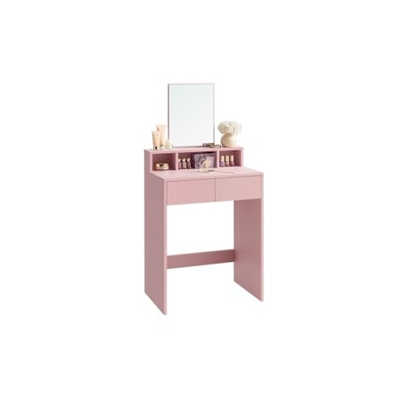 Rootz Toiletbordssæt med spejl - Sminkebord - Makeup skrivebord - 2 skuffer - Pastel Pink - 40cm x 60cm x 127cm