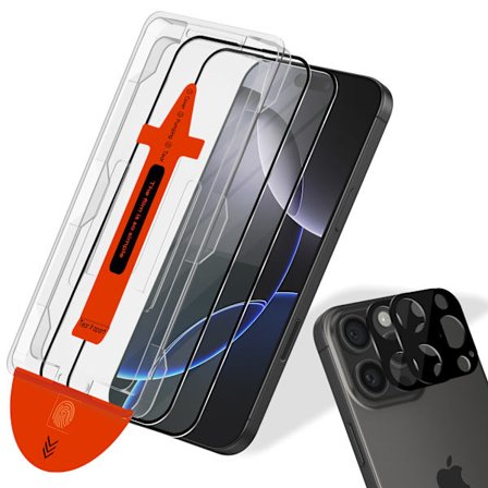 2-PACK Iphone 16 Pro Skærmbeskytter & 2-PACK linsebeskytter - Hærdet Glas | [Automatisk Installation] - Boblefri