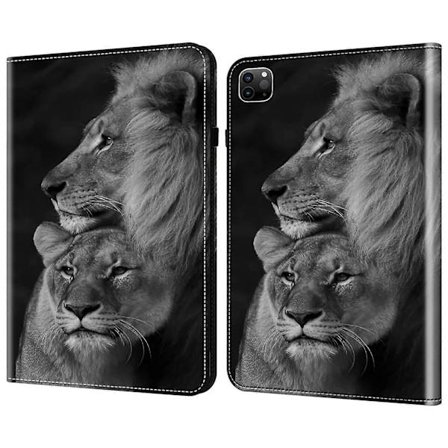 Fodral för iPad Air 13 (2025) (2024) Pro 12.9 (2020) (2021) (2022) Mönstrat PU-läderställ med kortfack, Par Lejon