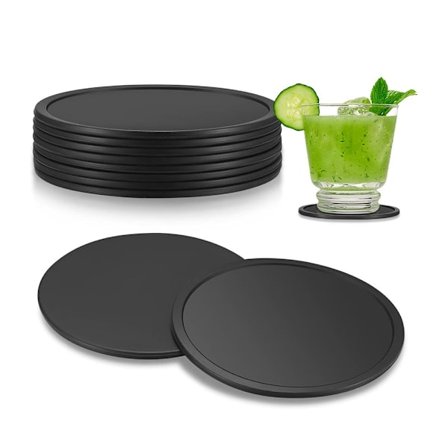 8 silikonbrikker for drikke, svarte runde brikker, sklisikre, egnet for kaffe, øl, krus, vinglass, hjem, bar, diameter 10 cm