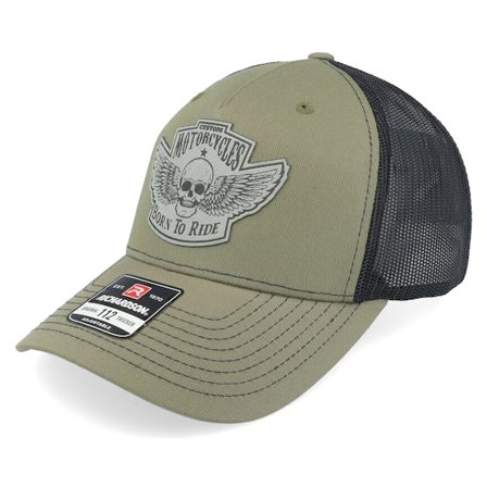 Born To Ride - Verde trucker Gorra - Custom Motorcycles Grey Patch Loden/Black Trucker @ Hatstore