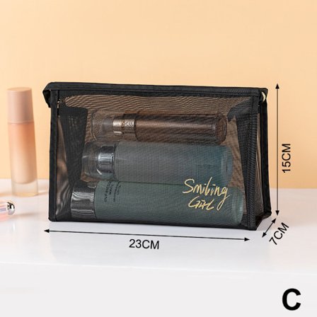 Mesh Makeup Tasker Sort og Hjerte Kosmetisk Taske Bærbar lynlås