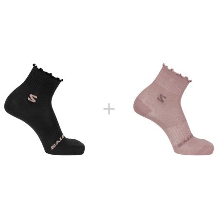 Salomon - Chaussettes unisexes Ruffle Crew 2-pack - Black / Mahogany Rose