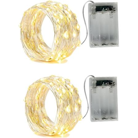 2 x 50 LED-lyskjeder AA-batteridrevet 5 meter sølvtråd Lysslynger for fest, hage, belysningsdekorasjon, varm hvit