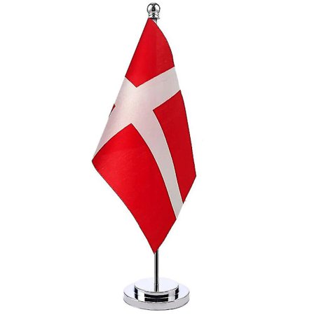 14x21cm Mini Danmarksflagga Banner Mötesrum Bordskrivbordsstativ Rostfritt Stål Stång Dansk Flagg National Design