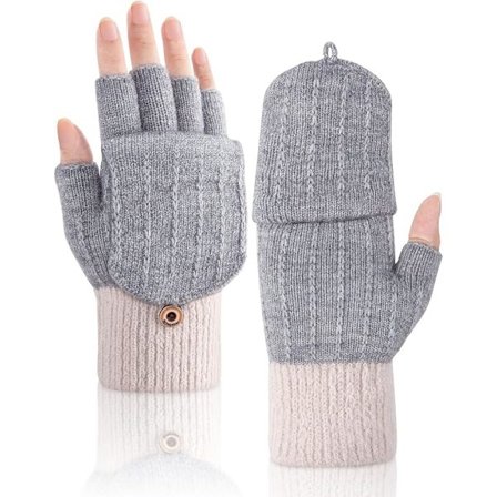 Fingerløse Handsker, Vinter Halvfinger Handsker med Flip Top Strikket Termiske Handsker til Mænd og Kvinder