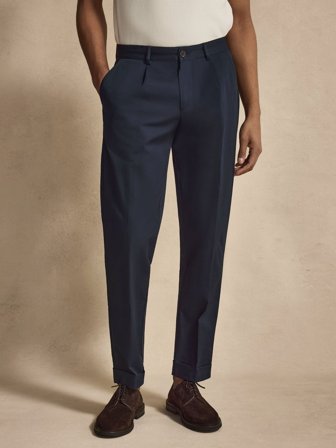 John Henric Men's Marineblaue Relaxed Fit Baumwoll-Faltenhose Size 56