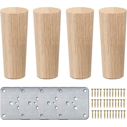 5 tum raka trämöblerben, La Vane 4-delad rund naturträbordben med skruvar golvskydd för DIY-möbler soffa fåtölj soffa