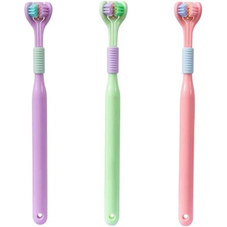 3 stk (lilla + grønn + rosa) Manuelle Tannbørster, Myke Børster