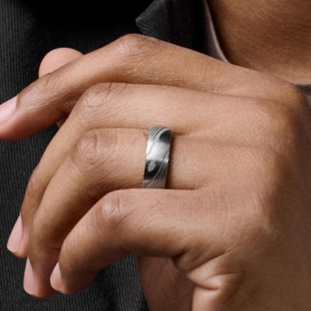 Fortis | 7 mm Anillo de madera y acero de Damasco para hombres - Anillos de acero