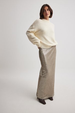 NA-KD Sequin Maxi Skirt - Lange nederdele - Beige - EU 34