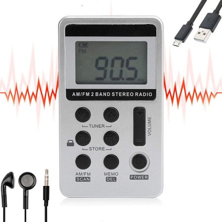 Ladattava hätäradio kuulokkeilla - Am Fm radio - Radio - Kannettava radio - Mini radio - Pieni kannettava radio - Hätäradio - Tasku