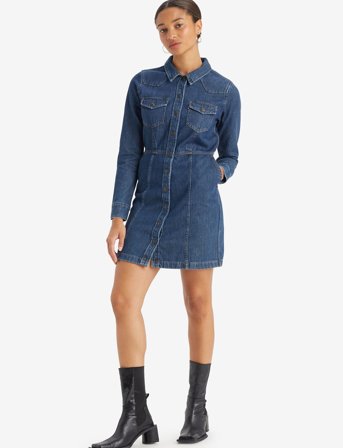 Levi's Flynn Western Core Dress Dark Indigo - Worn In - Blue - L