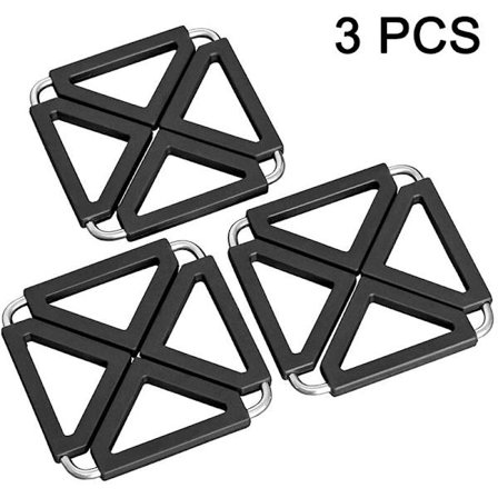 3 stk. utvidbar gryteunderlag i silikon og rustfritt stål, varmebestandig