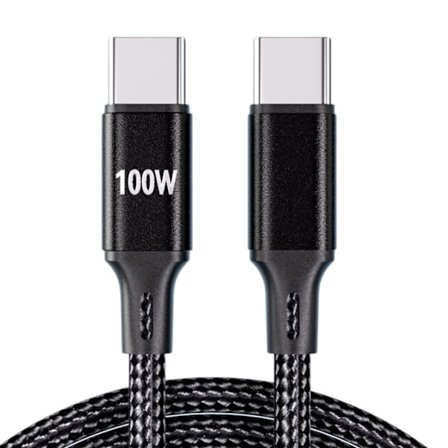 100W USB C -latauskaapeli Type C - Type C 1M nailonpunottu pikalatausjohto puhelimelle 15 16 ja muille laitteille