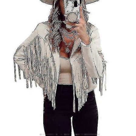 Dame Ensfarvet Jakke med Frynser