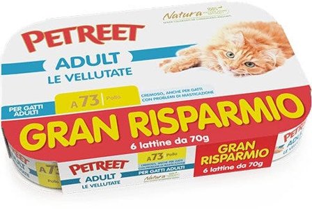 Petreet Vellutate Pollo Cibo Umido Gatto Adulto 6x70g