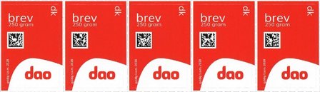 DAO brevmærker 250 gram - Danmark - Stribe med 5 brevmærker