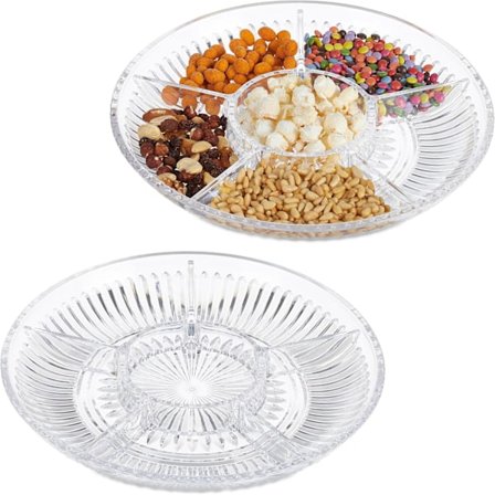 Snacksfat med rom, sett med 2, serveringssfat godteri & chips, snacksbolle, H x D: 5 x 32 cm, transparent