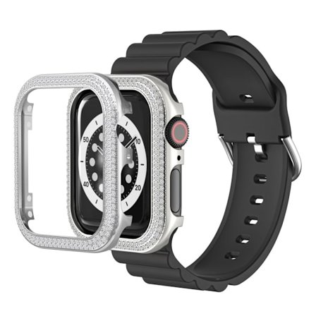 Apple Watch 44mm dobbelt række rhinestone cover - Sølv