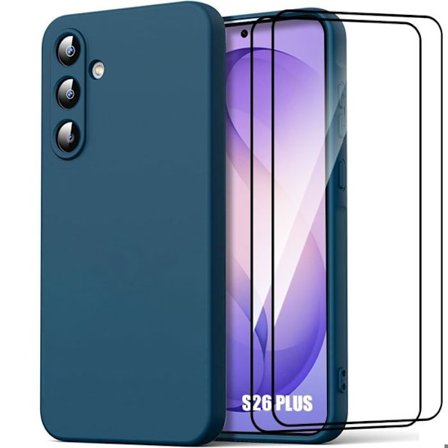 Silikoneetui - BOOLING - til Samsung Galaxy S26 Plus - Skridsikker Stødabsorberende - 2 Glas - Marinblå