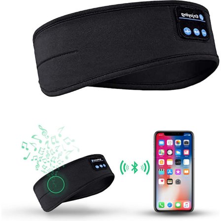 Bluetooth Søvnmaske, Pannebånd med Bluetooth 5.0, Søvntrener, Ørevarmer, Svart