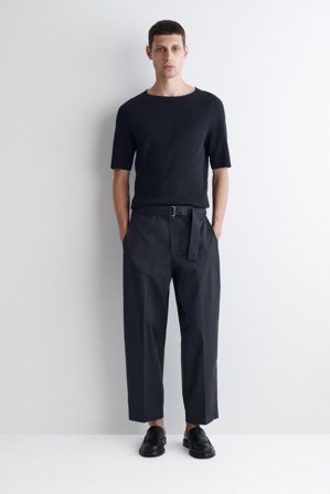 COS Men's T-Shirt In Maglia A Coste Con Scollo Barca in Blu