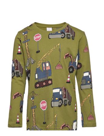 Top Ls Aop Working Trucks Langærmet T-shirt Grøn Lindex