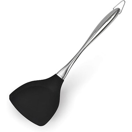 Premium Silikon Wok Spatel BPA Fri 600oF Spatel Rustfrit Stål Håndtag 14-1/5 Tommer til Non Stick Køkkengrej (Sort)