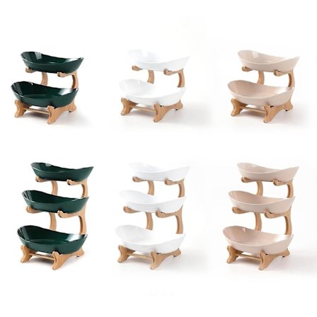 3-lags Fruktservisbrett Fruktskål med Metallstativ Keramisk Serveringsfat Kjøkkenoppbevaringsbrett