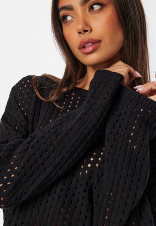 BUBBLEROOM-Crochet Knitted Long Sleeve Top-XS