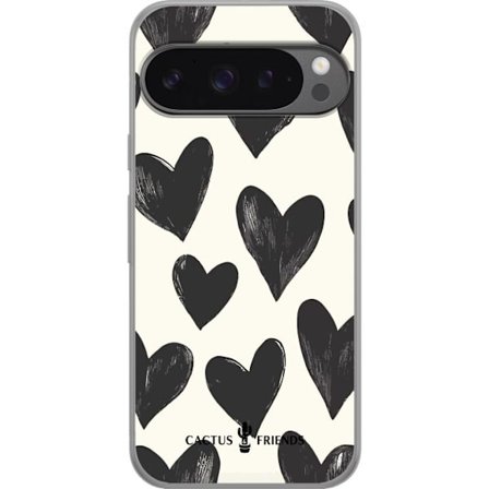 Kompatibelt Mobildeksel til Google Google Pixel 9 Pro XL Cactus and Friends - Bold Black Love Pattern