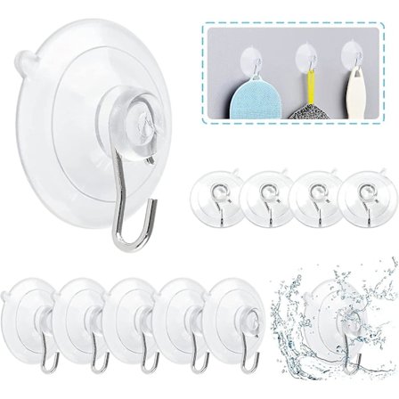 12 stk. sugekoppkroker. 4,5 cm klar sugekopp med rustfri stålkrok