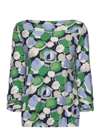 T-Shirt Boat Neck Alloverprint Bluse Langermet Grønn Tom Tailor*Betinget Tilbud