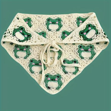 1 stk. Hæklet hårbånd med frømotiv til kvinder - Sødt grønt frø- og blomsterdesign, åndbart hovedbeklædning til kvinder og piger