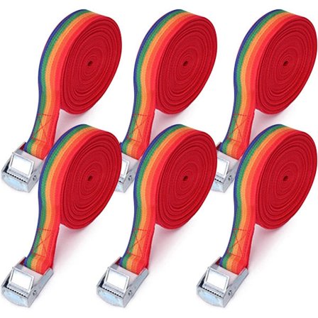 ING 6-delt surringsremme, surringsrem, fastgørelsesrem med spændelukning, 150 kg, 1 m surringsremme med spændelukning (regnbuefarver)