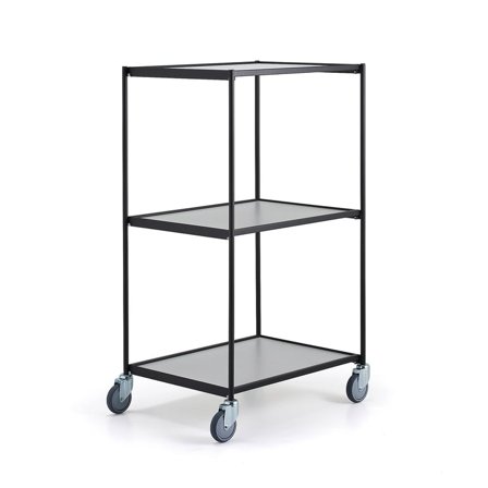Policový vozík LINER, 3 police, 850x640 mm, černý, bílé police