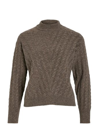 Virelli Highneck L/S Cable Knit Top/Bfs Brown Vila
