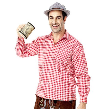 Tysk Oktoberfest Kostume Mænd | Ternet Skjorte med Broderede Seler & Hat *Rød top*XXL Rød top