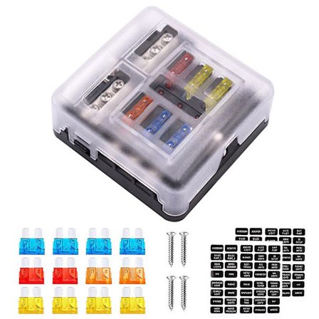 Sikringsboks, bil Ato/atc sikringsblok med LED-indikator fugtsikker beskyttelsesdæksel klistermærke til bil lastbil båd marine RV Van