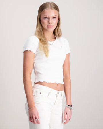 Tommy Hilfiger ESSENTIAL RIB TOP SS Valkoinen Topit / Puserot Tytöt - Kids Brand Store
