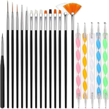 20 stycken nagelborstset, innehåller 15 borstar + 5 prickar pennor nagelkonstpenslar
