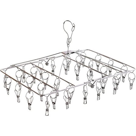 Clothes Drying Rack With 34 Clips, Folding Stainless Steel Drying Hanger, Baby Hangers,clothes Hangers For Drying Socks,drying Towels, Diapers, Bras,