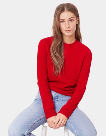 Women Light Merino Wool Crew - Scarlet Red - Female - XS