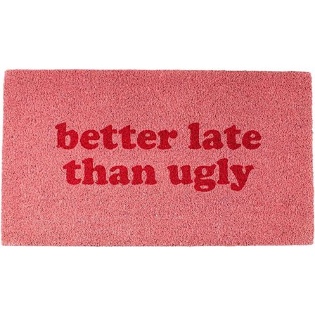 Moderne kokosmåtte med skridsikker PVC-bagside. Original håndmalet dørmåtte. Mål: 60 cm x 40 cm (pink)