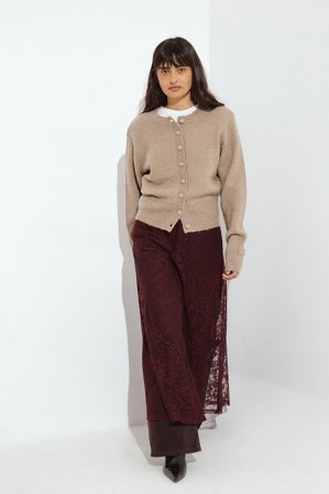 NA-KD Lace Maxi Skirt - A-formet Nederdel - Burgundy - M (EU 38-40)