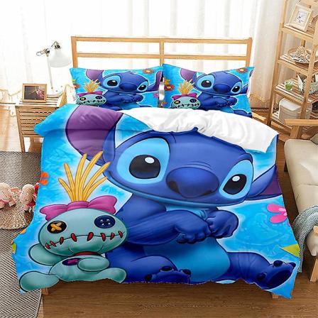 Kaksi tai kolmiosainen sarja Stitch-sarjan 3D-peittokuori vuodevaatesetti Syntymäpäivä Joululahja A02 150x200