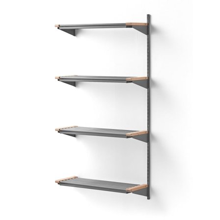 Skoreol JEPPE, 4 hylder, påbygningssektion, sølv/birk, 1790x900x300 mm