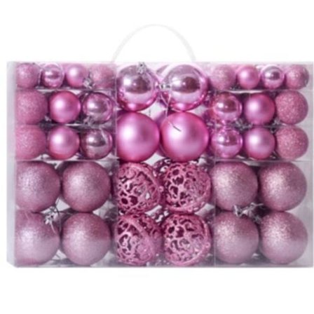 Set med 100 rosa julgranskulor - Rosa