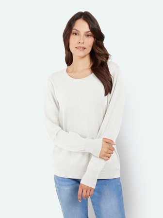 JENSEN - Langærmet Strik - Hvid Melange